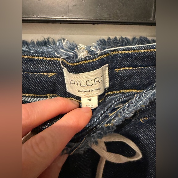 Pilcro Anthropologie Tenney Drawstring Wide Leg Jeans 26 Dark Wash Frayed Waist - Picture 5 of 5